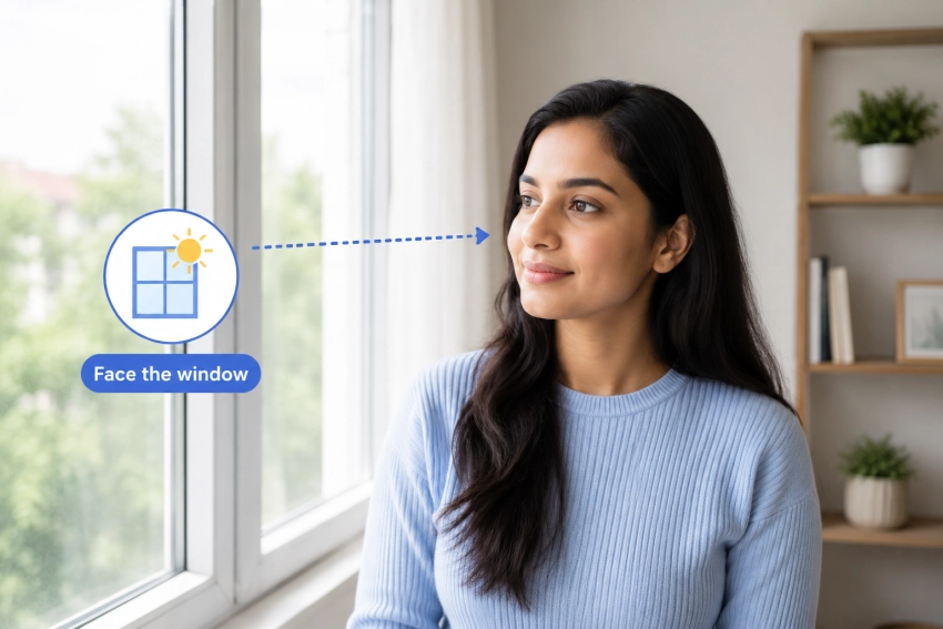 Facing a window for soft, even light on your face